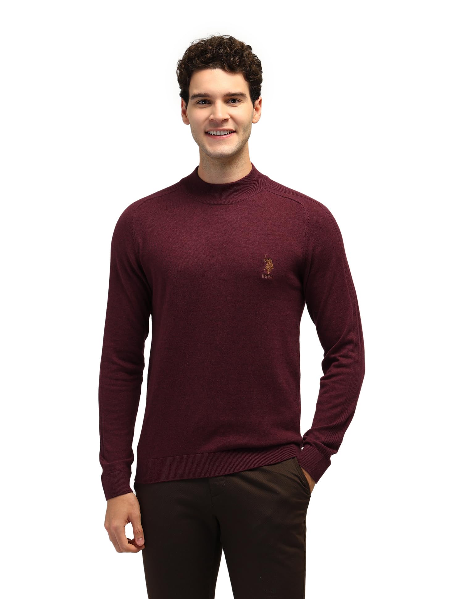 u.s. polo assn. Men's Red Solid Mock Neck Long Sleeve Casual Cotton Regular Fit Pullover Sweater-picture-44