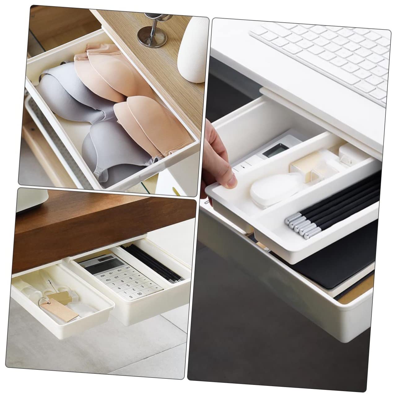Lurrose 2pezzi Sottotavolo Estraibile Organizer Per Cancelleria e Articoli Per Ufficio Portapenne Invisibile Realizzato Materiali Di Resistente e Pratico Per Uso Prolungato