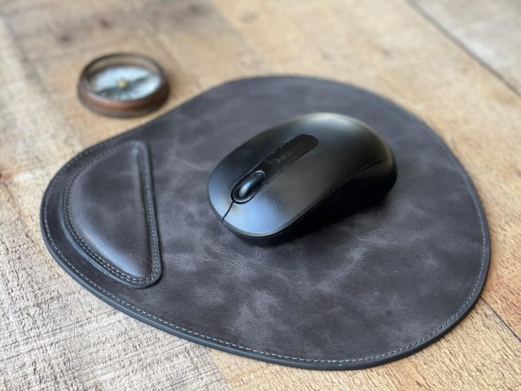 HARDISTON Genuine Leather Mouse Pad with Wrist Support & Non-Slip Base, Desk Home Office Gaming Laptop Computer Accessories Waterproof Mousepad with Wrist Rest (Black) image 2
