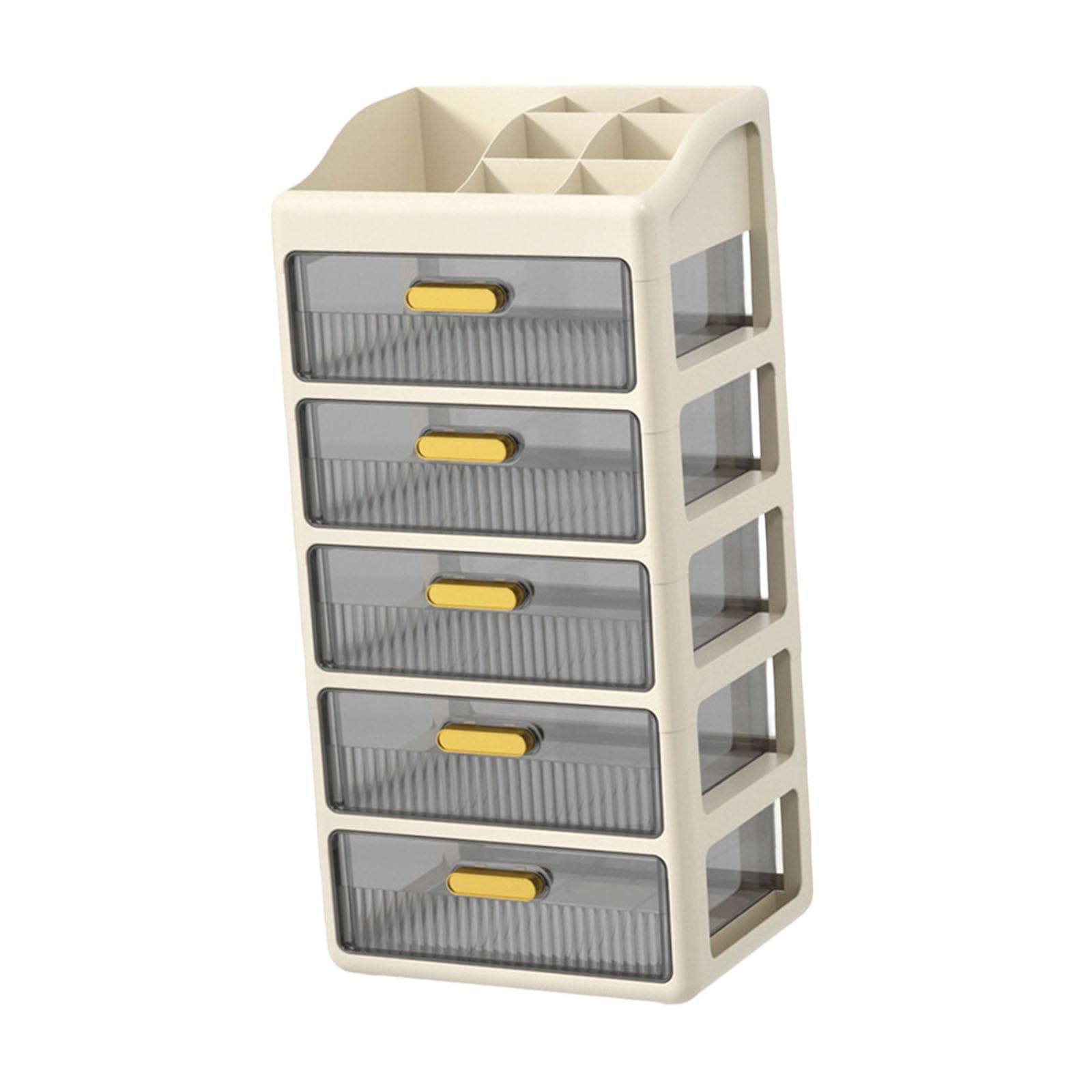 Organizzatore Da Scrivania con Cassetti, Contenitore per Cosmetici, Organizer per Trucchi E Accessori, Crema Marrone a 5 Strati