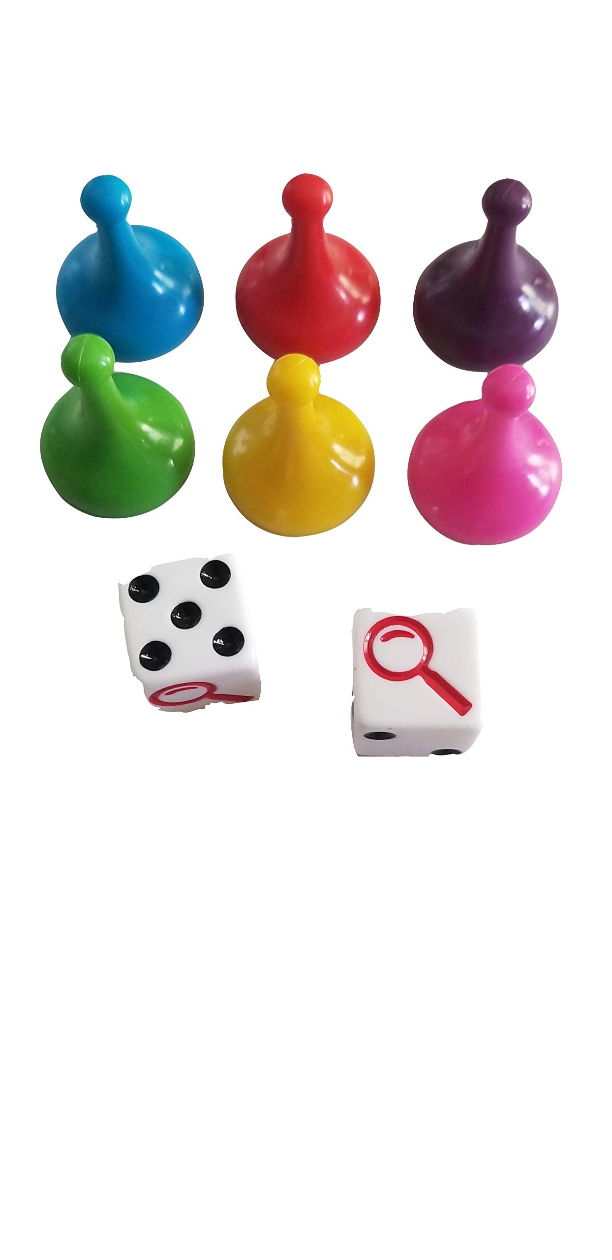 Hasbr Clue Board Game Replacement Pieces ~ Die (x2), Game Mover Pawns Tokens (x6) Mr Green, Miss Scarlett, Professor Plum, Dr Orchid, Colonel Mustard, Mrs Peacock