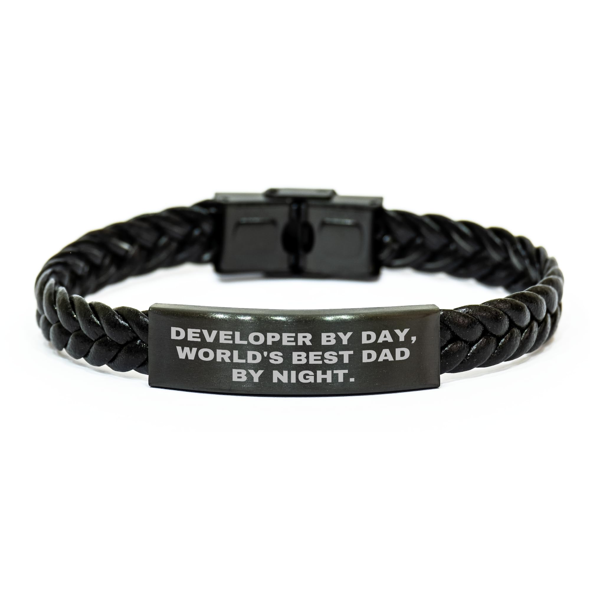 Developer Braided Leather Bracelet Gifts from World's Best Dad by Day, Birthday Unique Developer's Stylish Men's Leather Wristband -, Gifts for Developer, Beautiful Birthday Idea