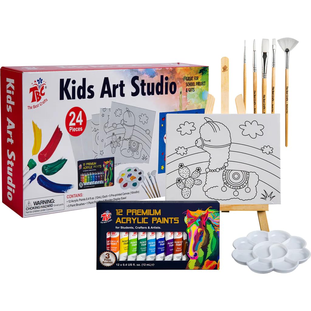 STORE 2508 Kids Art Studio Acrylic Paint Kit With 12 Acrylic Paint Tunes, Easel, 5 Canvas, 5 Brushes, 1 Palette (Multicolour) (B0C9ZQ58GF) Amazon Price History, Amazon Price Tracker