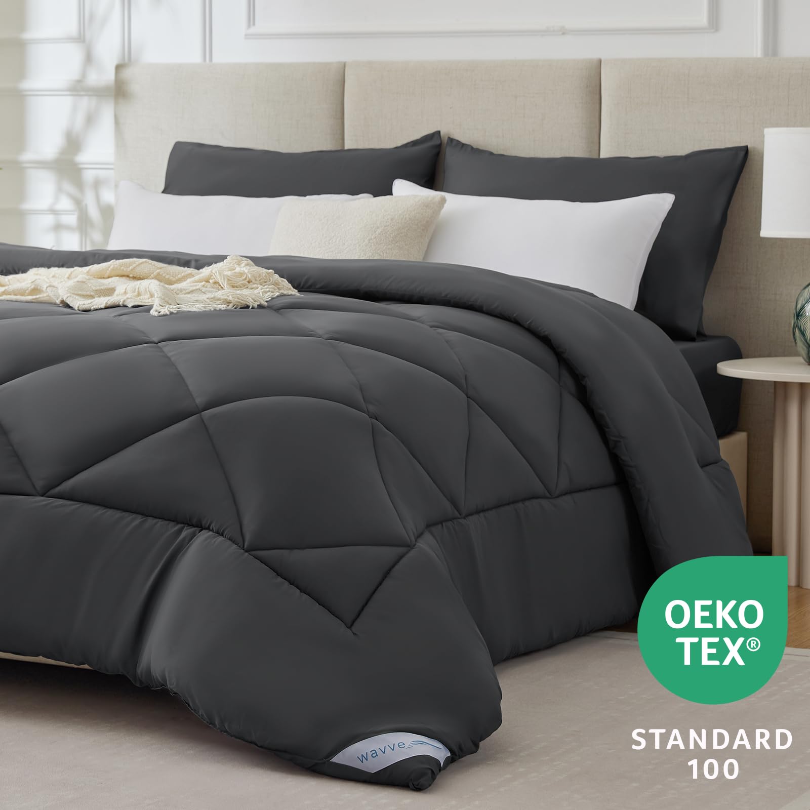 WAVVE Piumone Letto Matrimoniale 450 gr/mq Invernale 220x240 cm - Piumino Caldissimo 240x220, Trapunta 220 x 240 cm in Microfibra Sintetica, Grigio