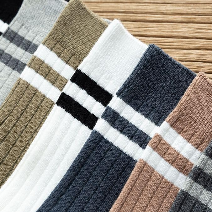 Crew Socks for Men Striped Breathable Casual Running Socks 5/10 Pairs4