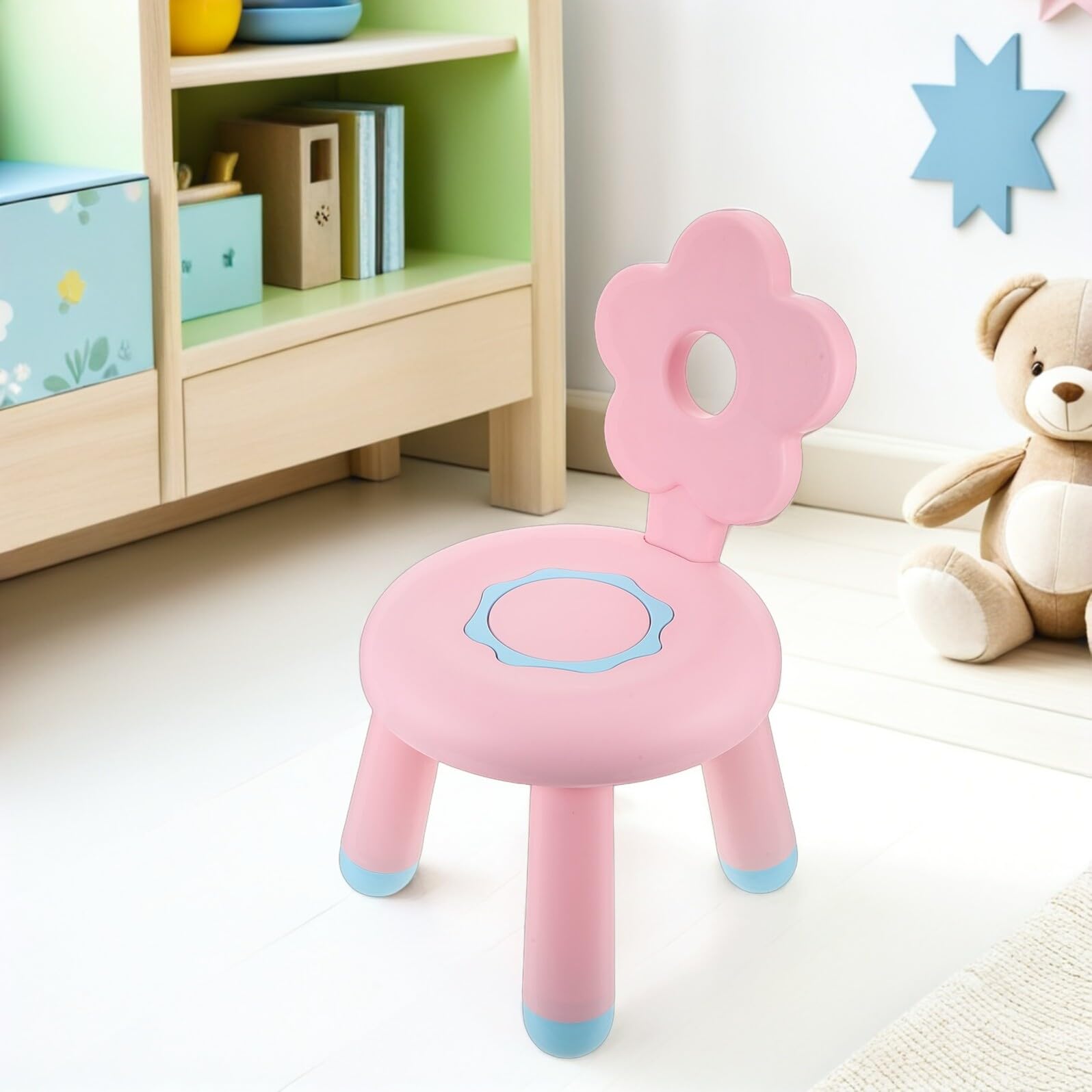 OUNONA Taburete Infantil de Plástico Rosa, Pequeño y Portátil