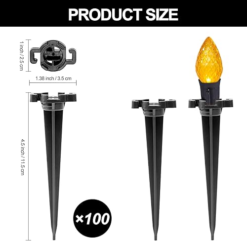Miniatura 2 de CEWOR 100 estacas de Navidad para patio, 4.5 pulgadas, estacas de luz de plástico C7 C9, estacas de luz universales para luces navideñas al aire