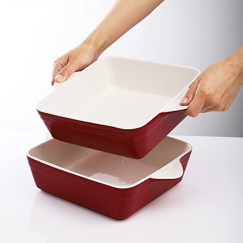 Miniatura 6 de AVLA Paquete de 2 platos de porcelana para hornear, platos cuadrados de 8.7 pulgadas, sartén para lasaña, carne asada, juego de utensilios para