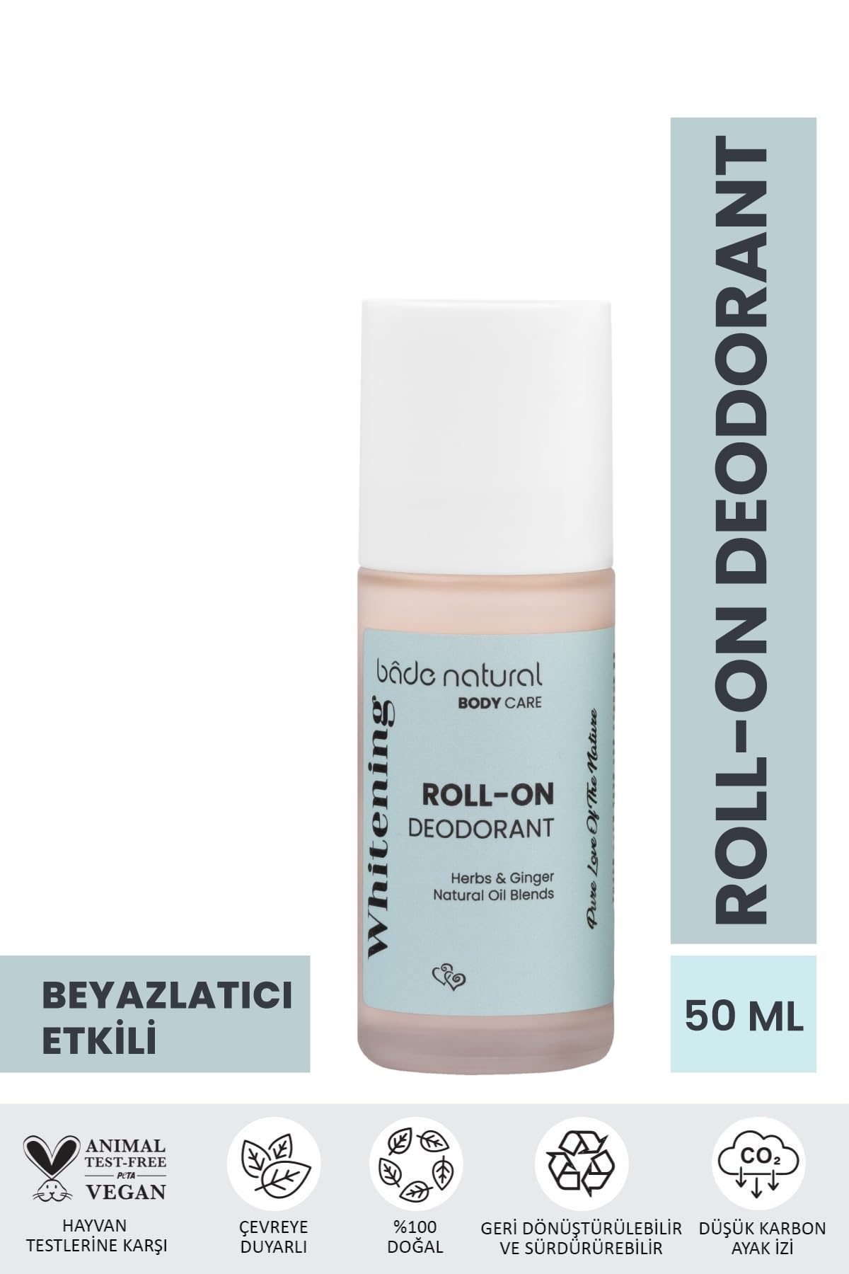 Bade Natural Doğal Roll On Beyazlatıcı Ter Kokusu Önleyici Koltuk Altı Deodorant%100 Doğal ve Vegan 50 ml