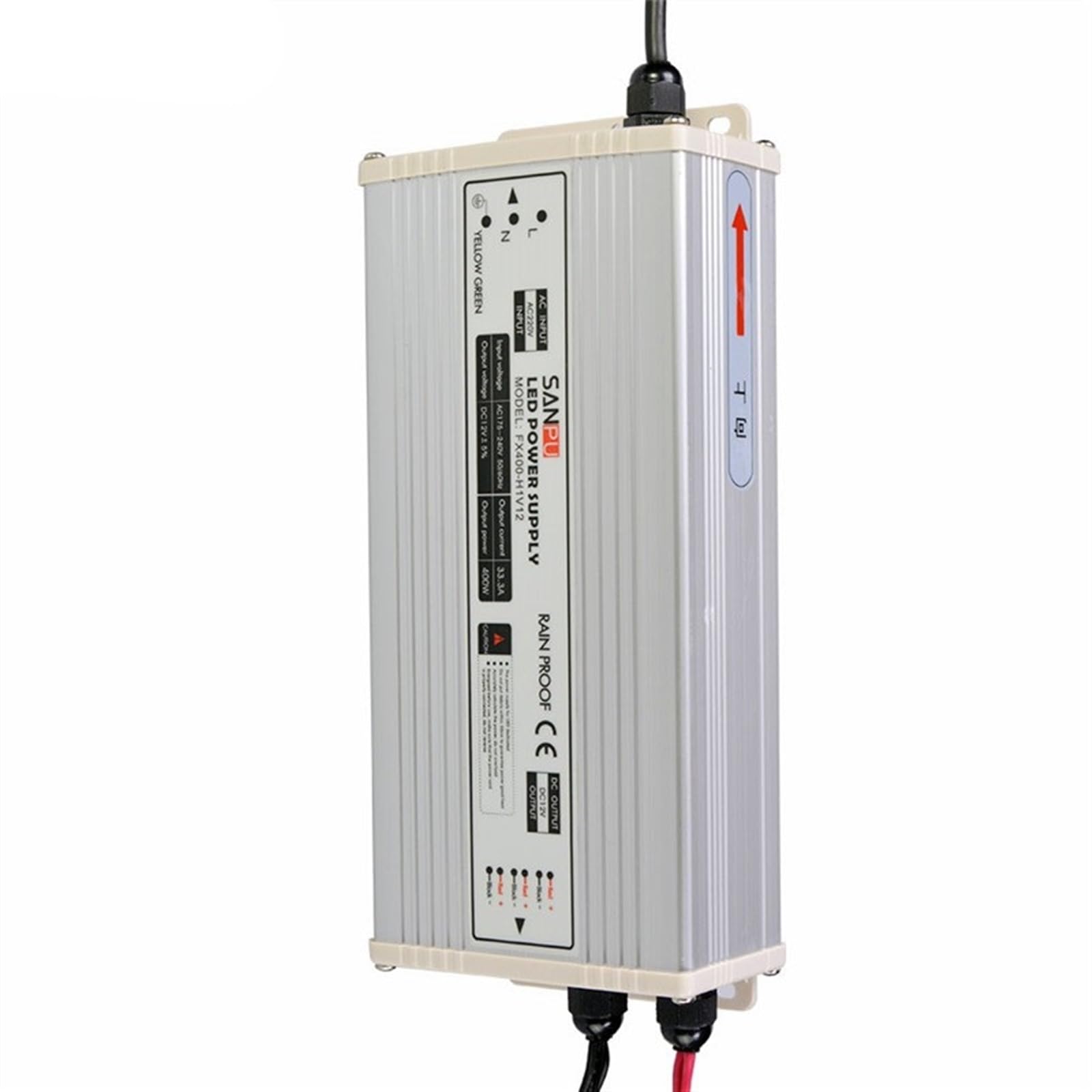 JGNAYRKJQI 220V 110V AC to DC 12V LED Rainproof Power Supply Driver Transformer 400W 33A IP63 Aluminum Shell Outdoor for LEDs