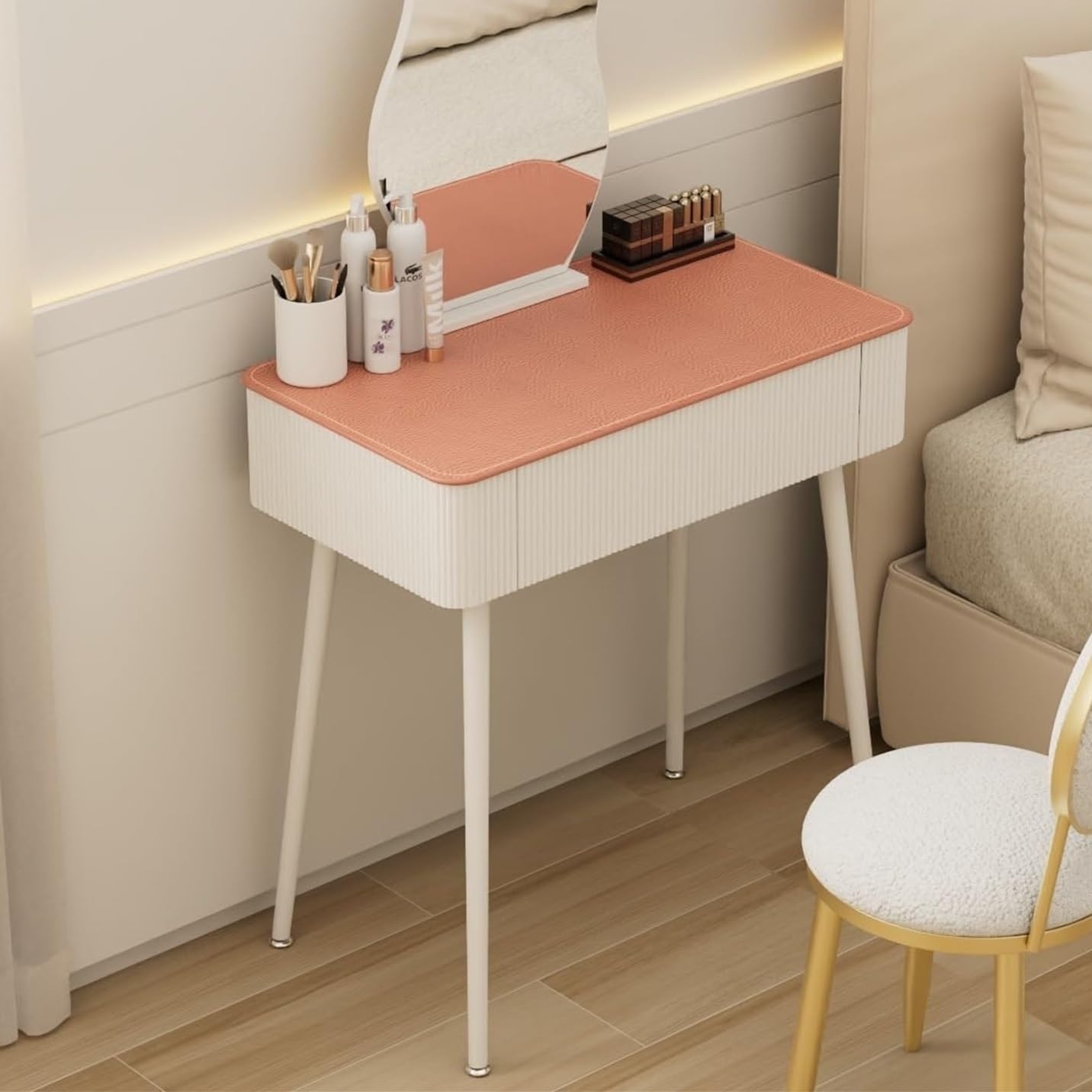 asdchZen Modern Makeup Vanity Desk With Metal Legs, Small Dressing Table With Drawers For Apartment, Stylish Makeup Station For Dressing Room, Durable Design,60cm/23.6in