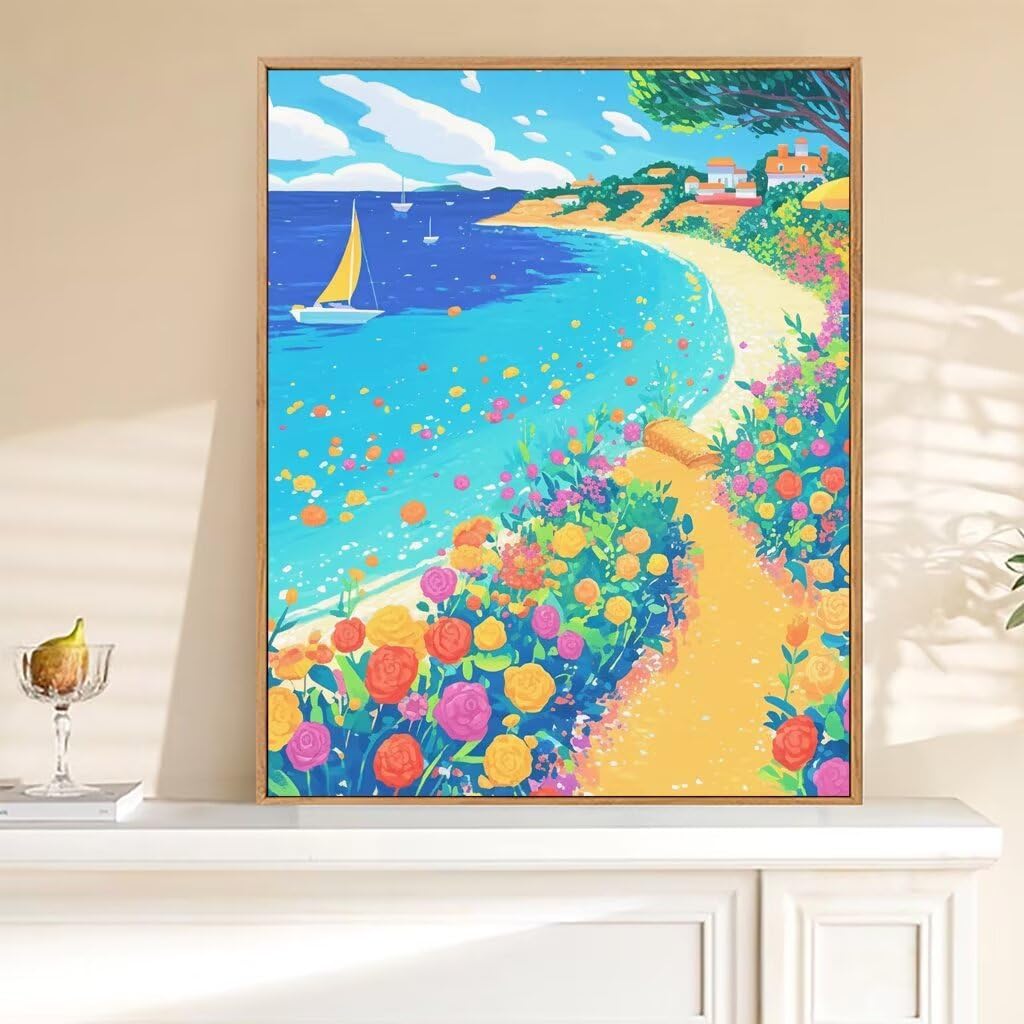 数字油絵 ヨット ペイントバイナンバー 海 大人用 初心者向け 数字塗り絵 Paint By Numbers ナンバーペイント DI