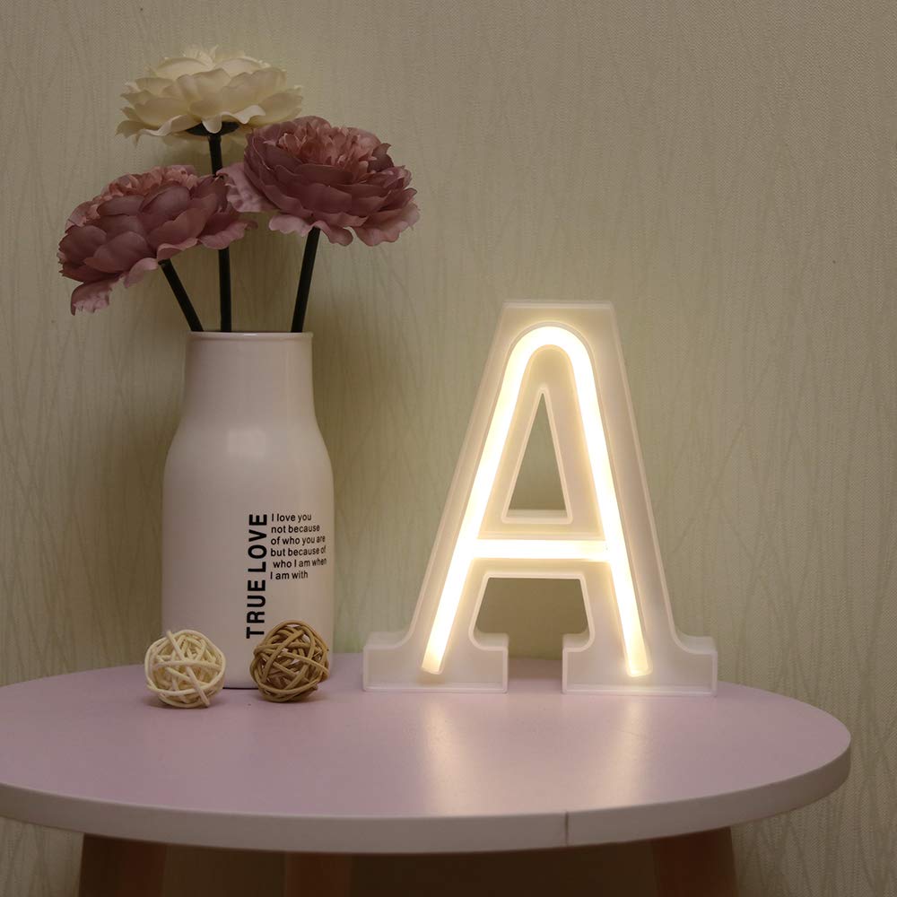GUOCHENG LED Neon Letter Lights Alphabet Light Up Letter Sign Battery&USB Power Marquee Neon Letter Lights for Christmas Wedding Home Party Decoration A