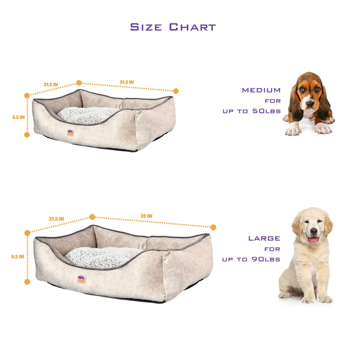 Poofy Floofy Cuddler Pet Bed - Luxury Super Soft Short Plush Cuddler Dog Bed, Rectangular Shaped Cushion Bed, Cozy Joint-Relief and Improved Sleep, Machine Washable (L: 39 x 27.5 x 9.5 inches)