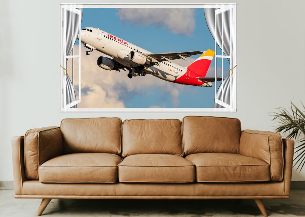 JVERF - JZZE00808 Passenger Airplanes Airbus A Iberia Side| Self-Adhesive Open Window Wall Sticker