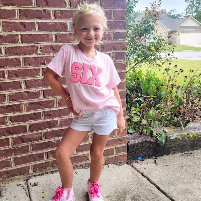 Kids Toddler Baby Girls Birthday T-Shirt Short Sleeve 1st 2nd 3rd 4th 5th 6th Letter Chenille Patch Birthday Shirt2