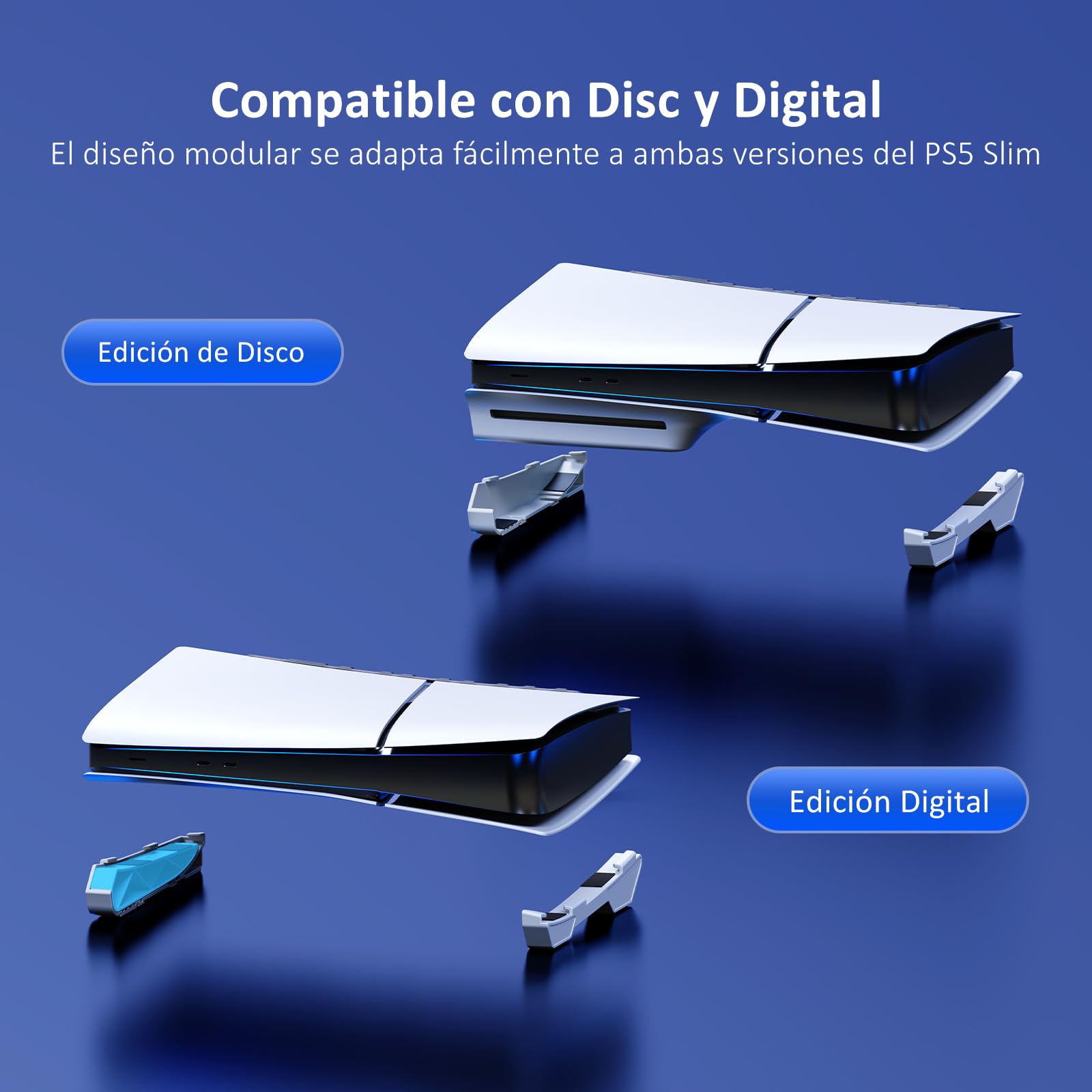 NexiGo PS5 - Soporte Horizontal Delgado con Ventilador de refrigeración silencioso Mejorado, Velocidad Ajustable, [bajo Nivel de Ruido], [Encendido y Apagado automático], Puerto USB 3.0, luz LED