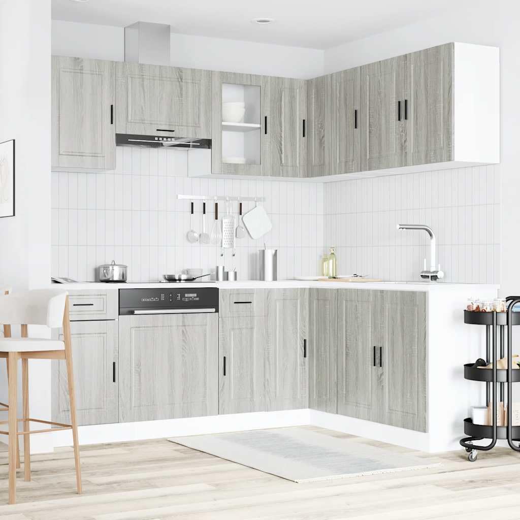 11-TLG. Küchenschrank-Set Porto Grau Sonoma Holzwerkstoff | Modulares 11-teiliges Schrank-Set für die Küche, gefertigt aus robustem Holzwerkstoff mit viel Stauraum.