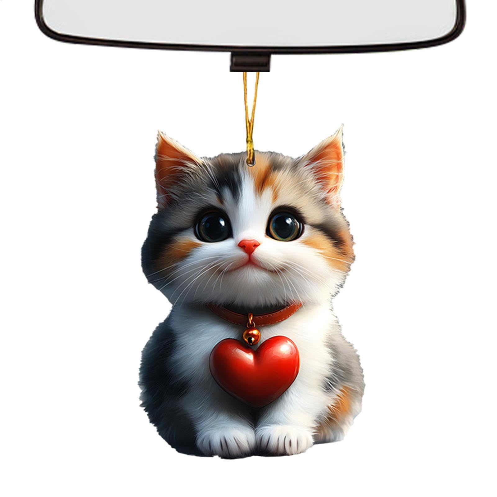 Accesorios para colgar en el coche para el árbol de Navidad, diseño de gato con de corazón, bonito adorno de árbol de Navidad en 2D para San Valentín