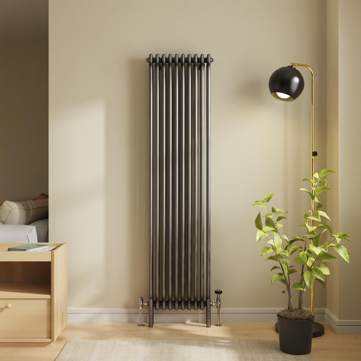 NRG 1800 x 472mm Raw Metal Traditional Cast Iron Style Triple Column Vertical Radiator Central Heating Radiator Perfect for Bathrooms, Kitchen, Living Room