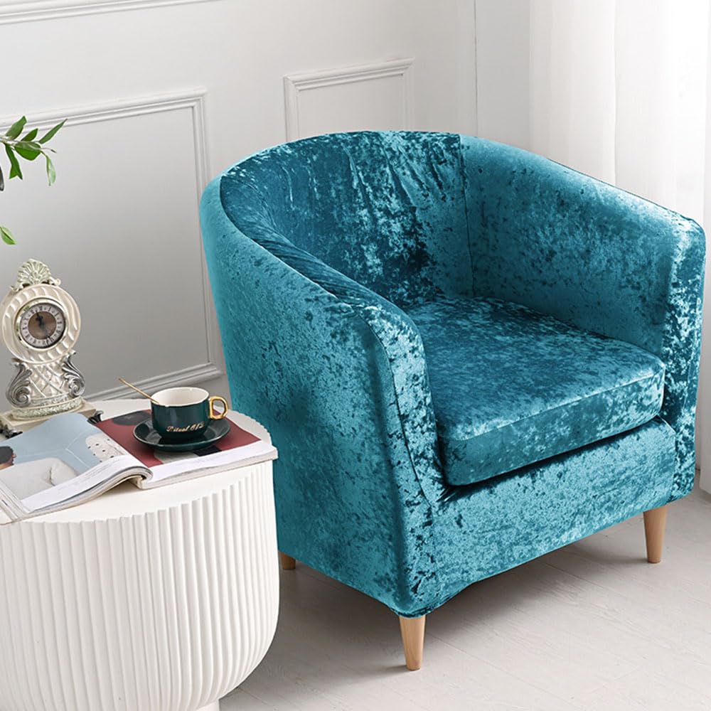 Surwin Tub Chair Covers 2 Pieces, Crushed Velvet Stretch Chair Covers for Armchairs Slipcovers With Cushion Cover Bucket Chair Cover for Dining Living Room Office Hotel Clubhouse (Lapis Blue) โ image 1