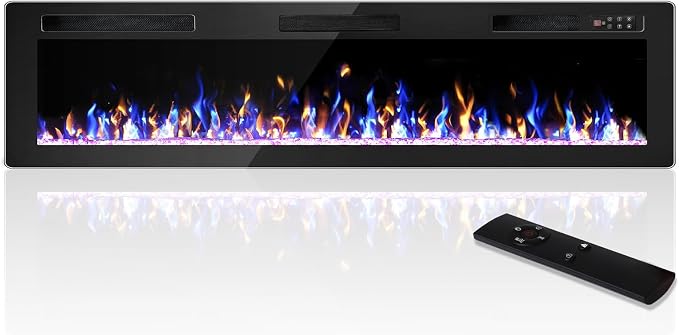 VENDROZ 72 Inch Electric Fireplace Ultra-Thin Recessed & Wall Mounted