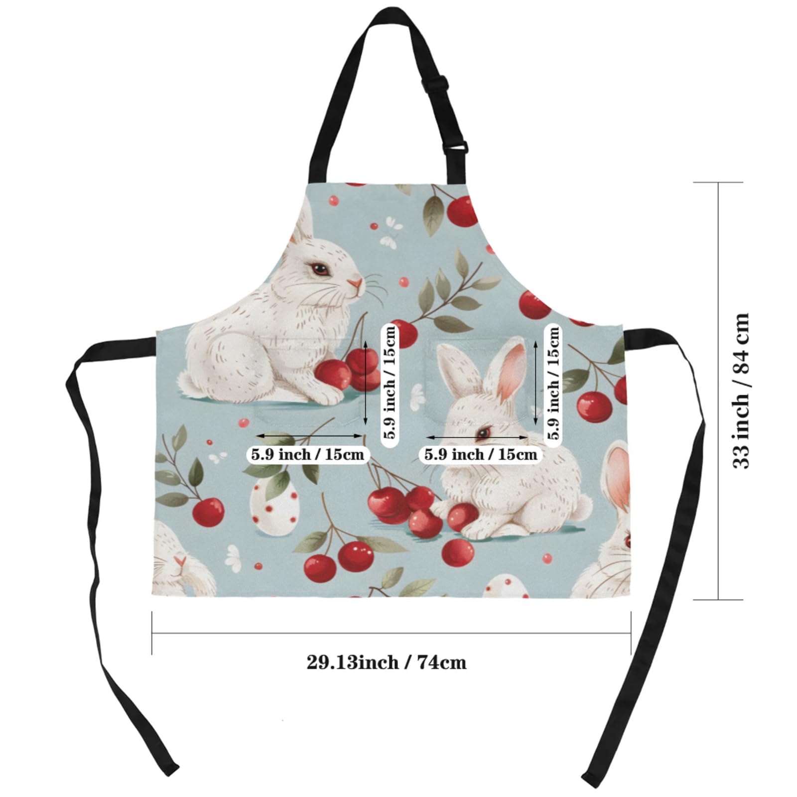 Aglebo Rabbits Cherries Chef Apron with Pockets Adjustable Shoulder Strap Waterproof Cooking Apron for Kitchen Baking Gardening Pottery Painting