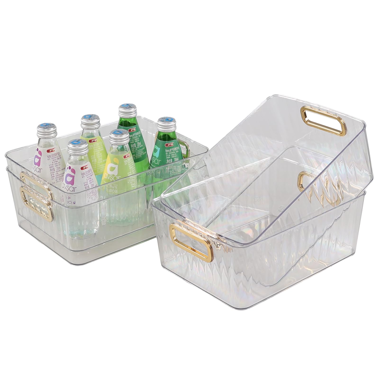 Ggbin 4 Pack Multi-Use Clear Organizer Bins, Small Plastic Storage Container for Kitchen, Pantry, Bathroom