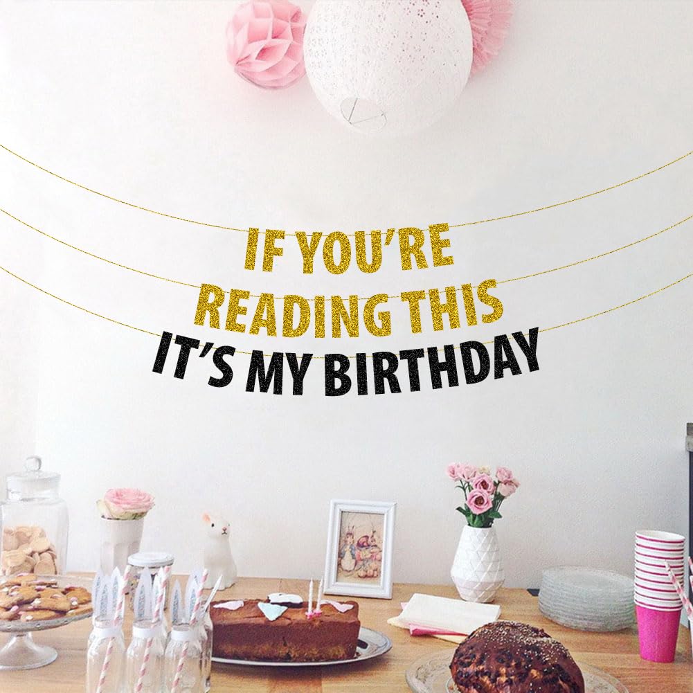 "If You're Reading This It's My Birthday" Glitter Banner - Black Glitter Party Decor, DIY Hanging Banner - View #2