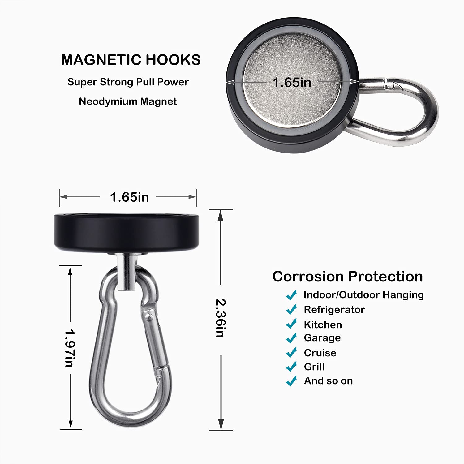 Heavy Duty Magnetic Hooks - 170lbs Strong! -5 Heavy Duty Magnetic Hooks - 170lbs Strong! -5