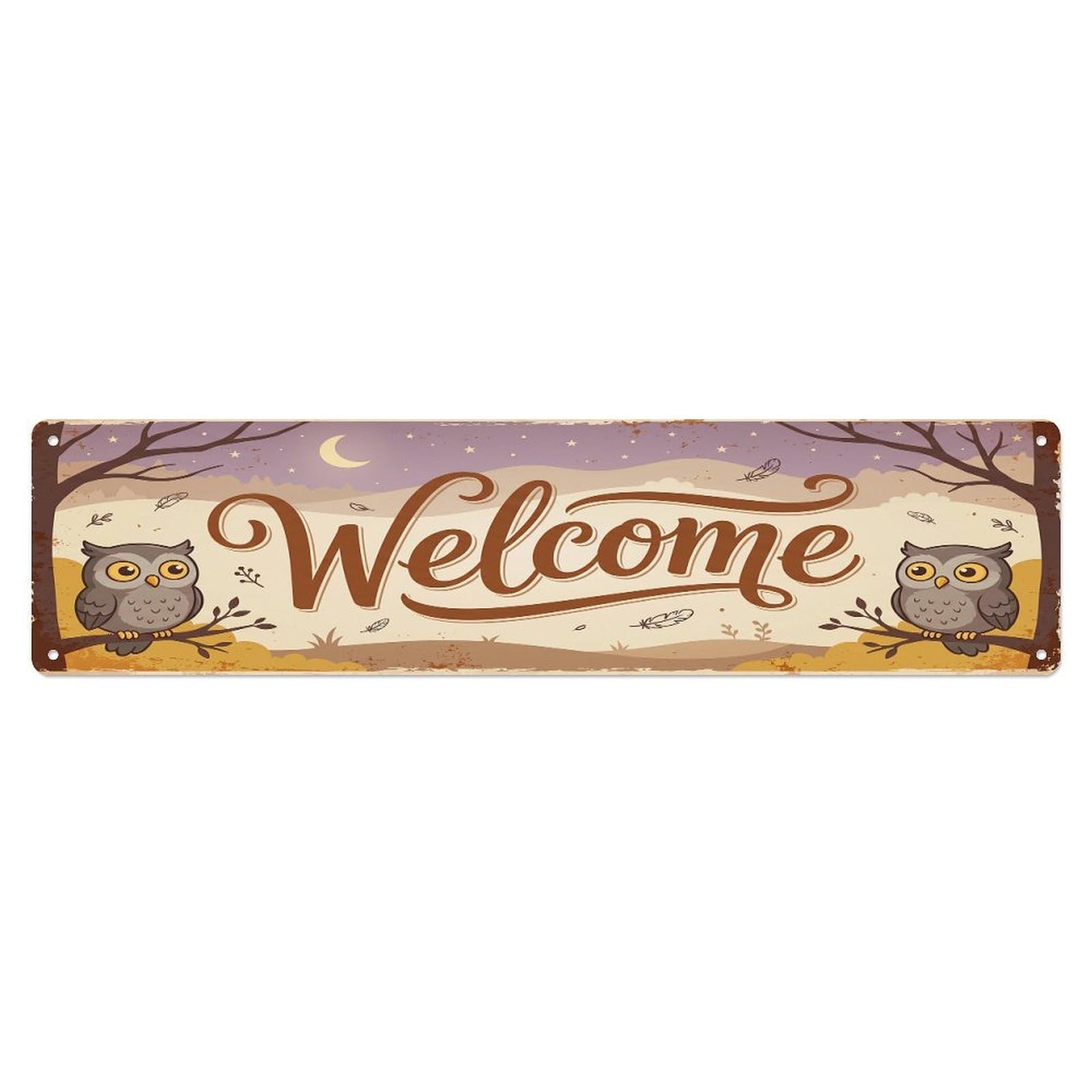 Cxhjca 4X16inch(10X40cm) Vintage Welcome Owl Wise Metal Tin Sign