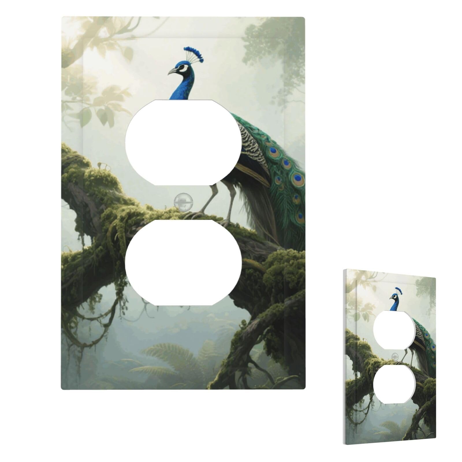 Forest Peacock Wall Plate Cover Modern Decorative 1 Gang Light Switch Cover Unbreakable Receptacle Outlet Covers For Living Room Bedroom Home Decor Duplex