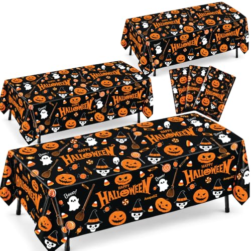 AnapoliZ Halloween Plastic Tablecloth | 3 Pcs Pack (54' x 102') | Rectangular Table Cover | Pumpkin, Witches Decoration | Party Tablecover