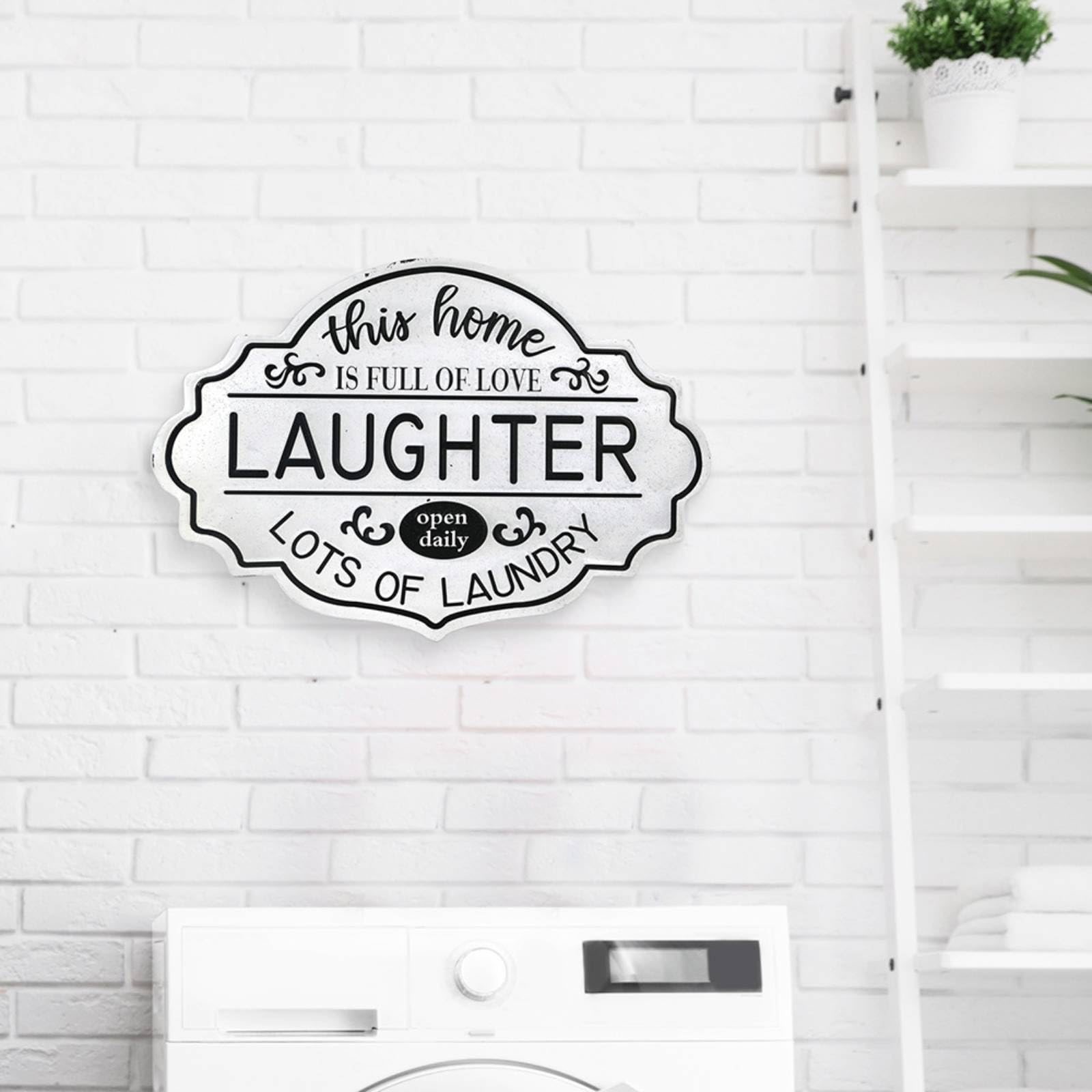 Letrero Metálico de Pared Placa de Hierro Cartel Decorativo Colgante Acabado Limpio con Marco Oscuro Agrega Textura a Vacíos Adecuado para Lavandería Baño Recibidor Patio Balcón Jardín