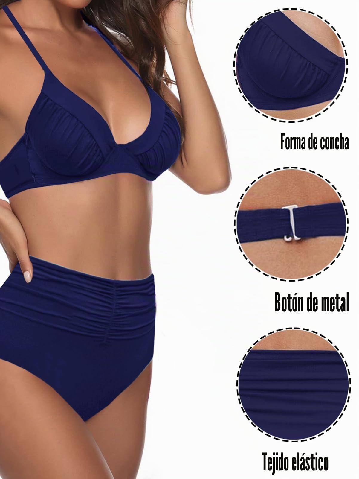 Traje de Baño de Cintura Alta para Mujer Dos Piezas Push Up Conjunto de Bikini Sexy Retro Bañador Control de Vientre Reductor Natacion
