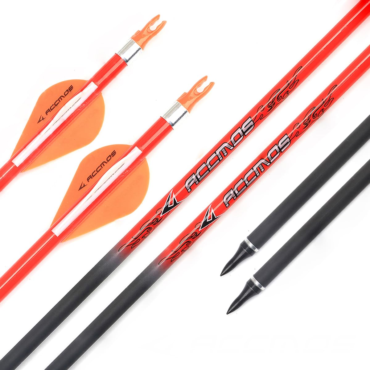 12 Stück Orange Kohlepfeile Spine 300 340 400 500 600 700 800 ID 6,2mm, für Compound Bogen Recurve Bögen Jagd Bogenschießen Praxis