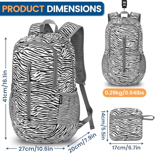 Image of ZOMAKE Ultra Lightweight Packable Backpack 25L, Foldable Hiking Backpacks Water Resistant Small Folding Daypack for Travel(Zebra Print)