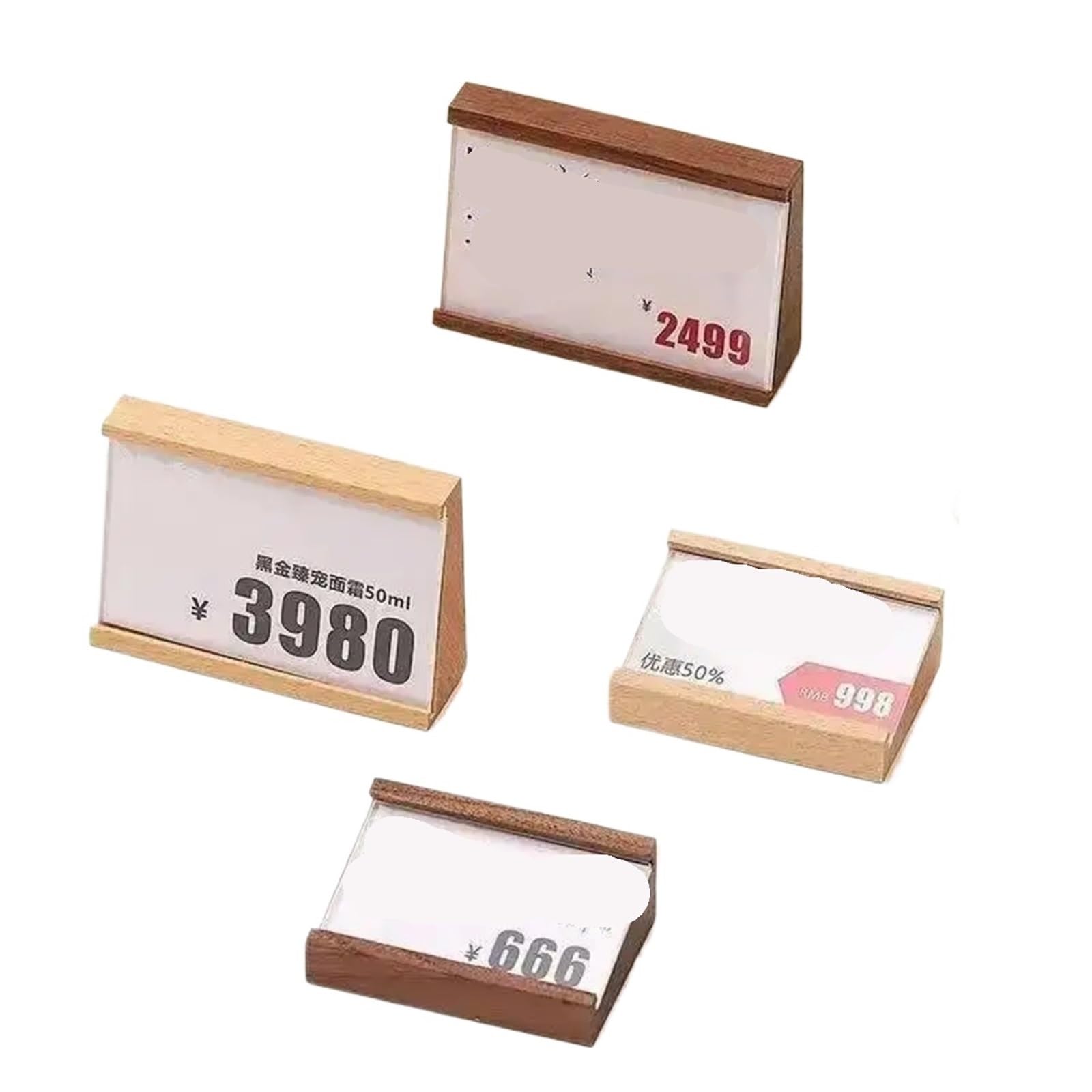 Zovloer Solid Wood Products Price Tag 90X54MM Wood Acrylic Sign Holder Display Stand Menu Paper Price Listing Poster Frame Mini Label Card Tags For Retail Store Boutique Restaurant(Sabili Wood)