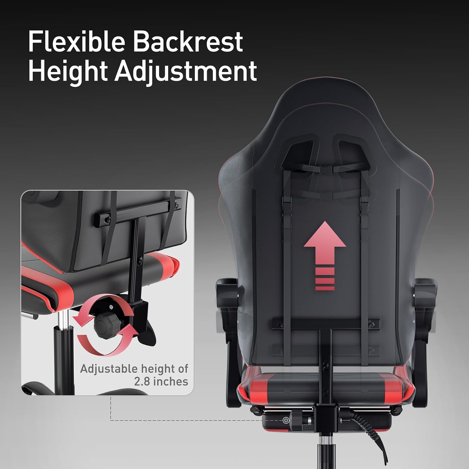 MoNiBloom Gaming Chair with Footrest High Back Video Game Chair with Headrest & Lumbar Support Height Adjustable Leather Swivel Computer Chair for Adult Teen Office or Gaming, Red