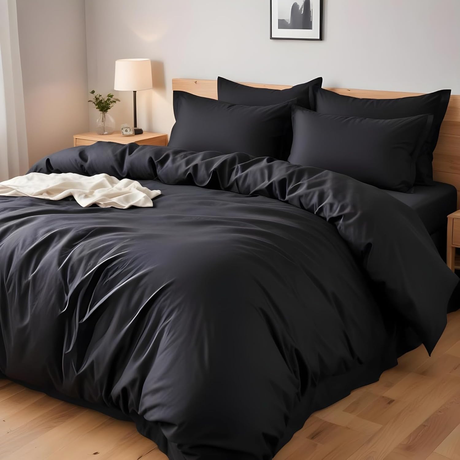 4As Black Single Duvet Cover Set With Pillowcase - Soft Microfiber Bedding Set, Wrinkle Resistant Quilt Cover With Durable Button Closure (, 137X200cm)