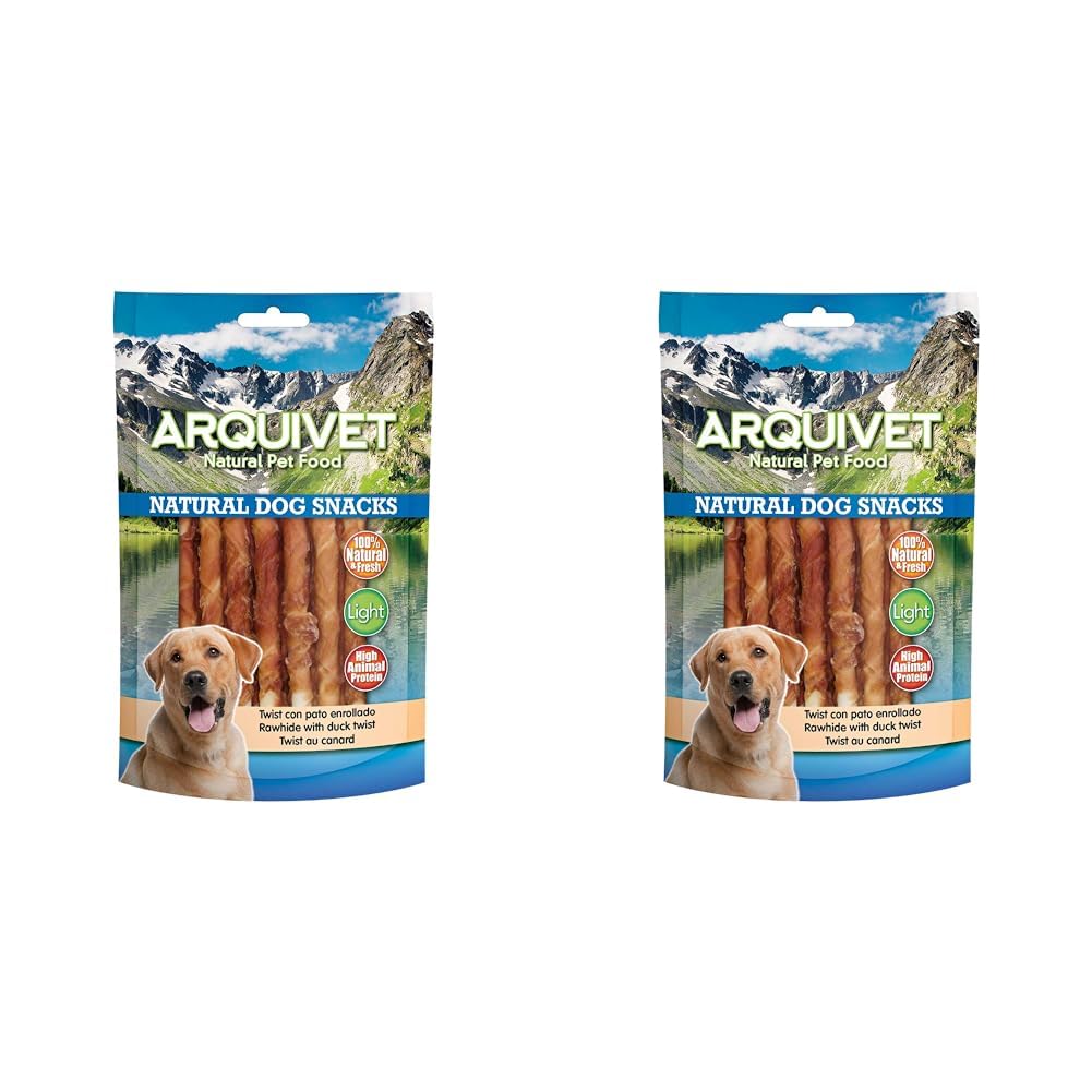 Arquivet, Twist de Pato Enrollado, Snacks Naturales para Perros, Chuches para Perros, Golosinas para Perro, Premios y recompensas para tu Mascota, 13 cm, 100 g (Paquete de 2)