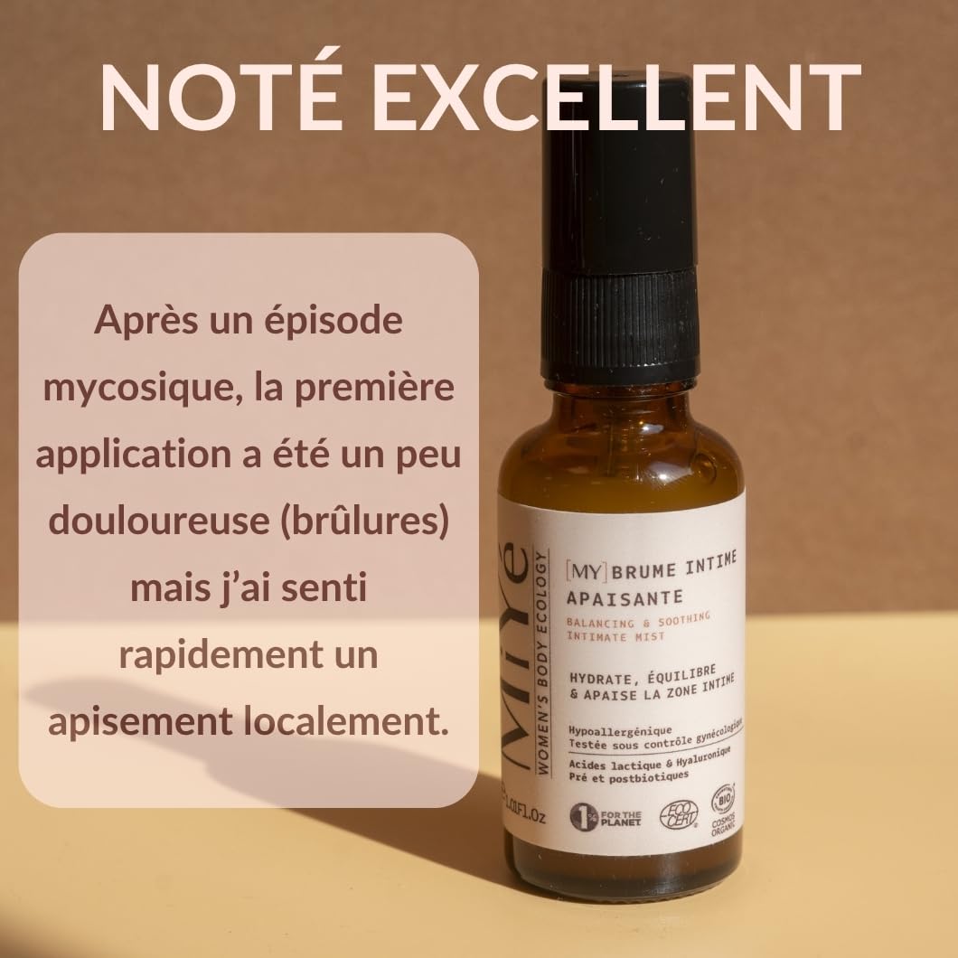 Brume intime apaisante BIO | Probiotique flore intime, acide hyaluronique & acide lactique | Hydrate rééquilibre & anti odeur | 30 ml, MiYé