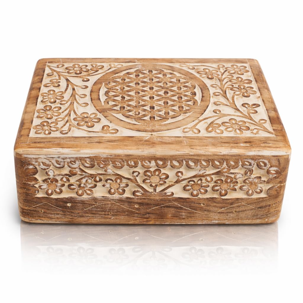 Great Birthday Gift Ideas Handmade Decorative Wooden Jewelry Keepsake Box Jewelry Organizer Treasure Chest Trinket Holder Watch Storage Lock Box Housewarming Gift Ideas (White Wash Finish)