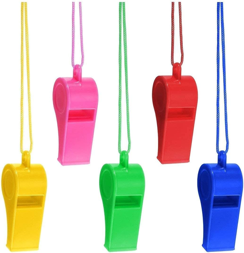 MOOLYAVAAN Products Plastic Whistles Colorful Whistles with Lanyard Loud Noise Making Whistle for Kids Soccer Party Favors (Pack of) (3)
