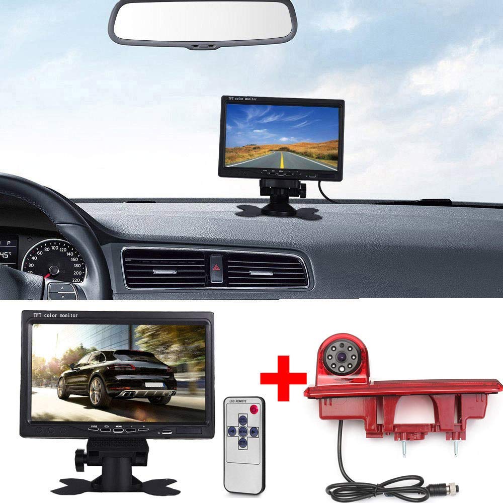 7-calowy monitor TFT LCD do wszystkich samochodów + trzeci uchwyt na dachu lampa hamulcowa HD do kamery cofania do Fiat Talento, Nissan NV300, Renault Traffiic, Nissan Primastar, Opel, Vauchall Vivaro