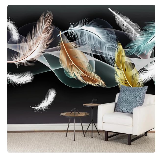 Papel pintado 3D Abstracto Fumar Oro Pluma Mural Dormitorio TV Fondo Foto Paño de pared Impermeable Decoración del hogar * 150cmx105cm (59.1x41.3inch)