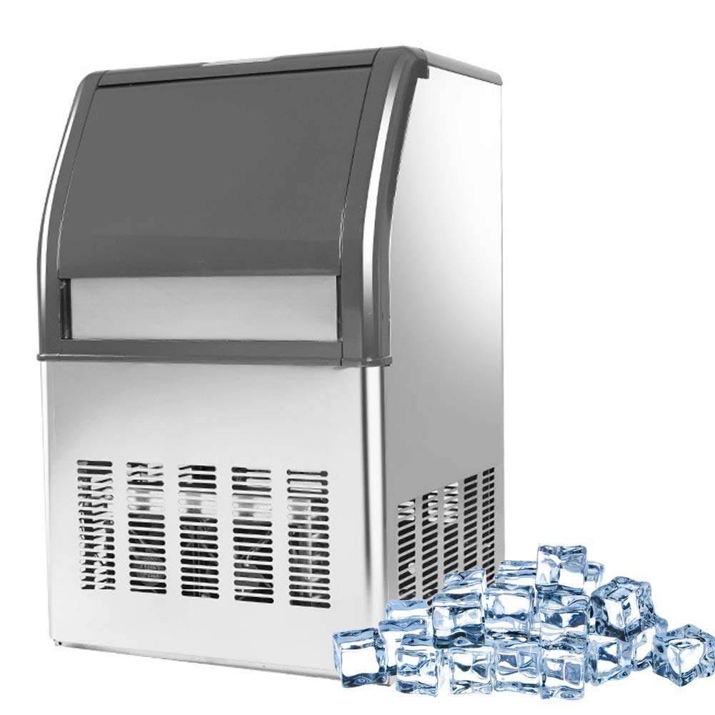 WJSW Commercial Ice Maker,with Water Pipe Ice Shovel Filter Element Filter,Stainless Steel 220V Ice Cube Maker Machine,55Kg Ice Making Machine Intelligent