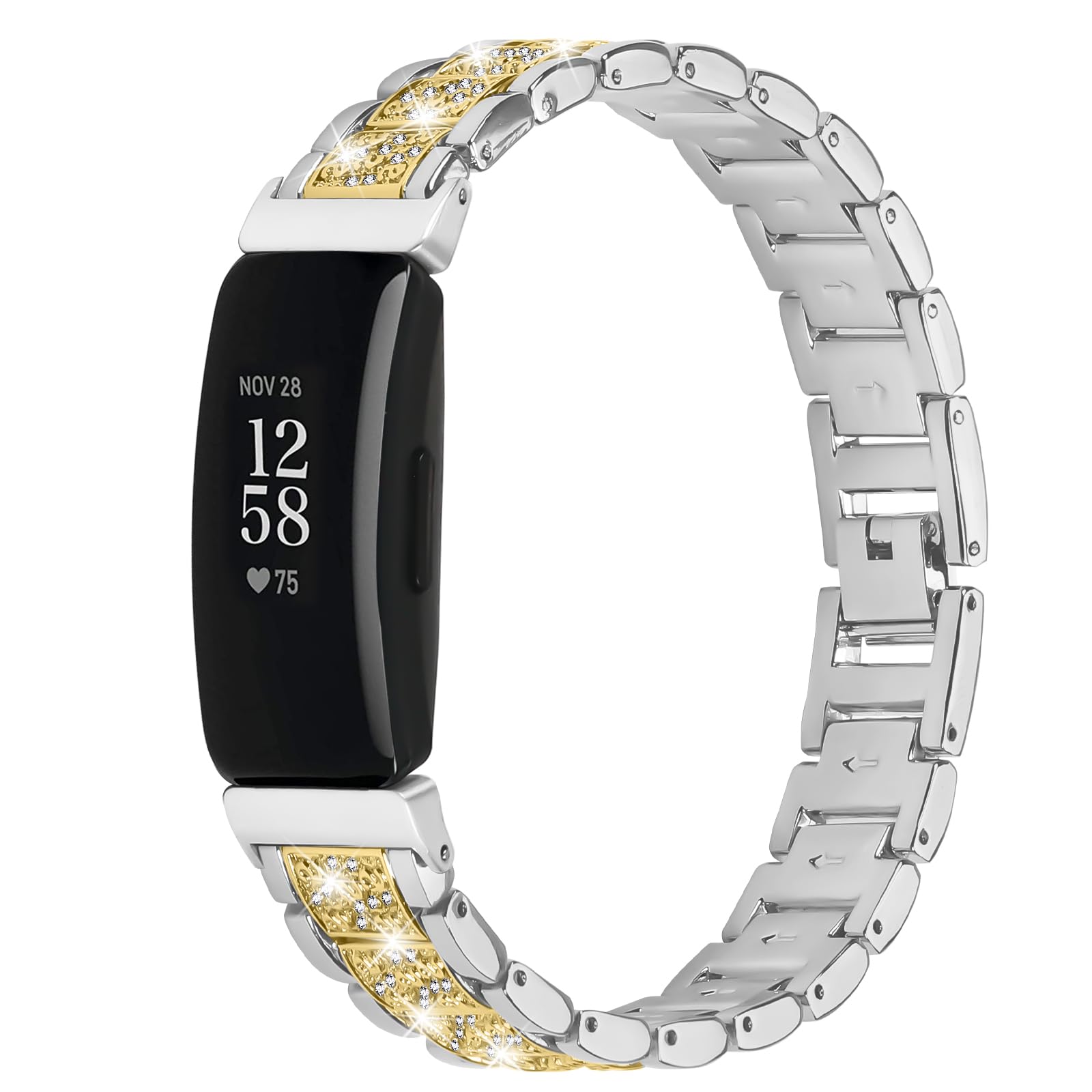 Gimuk Metal Straps Compatible with Fitbit Inspire 2/Inspire/Inspire HR Strap, Bling Stainless Steel Wristband Replacement Bands Bracelet for Fitbit Inspire 2/Ace 2 Women Men (Silver Gold)