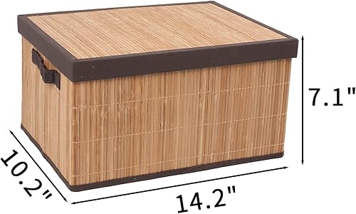 Miniatura 2 de JiaLan Caja de organización plegable de bambú con tapa cesta natural para sala de estar dormitorio oficina cubo grande