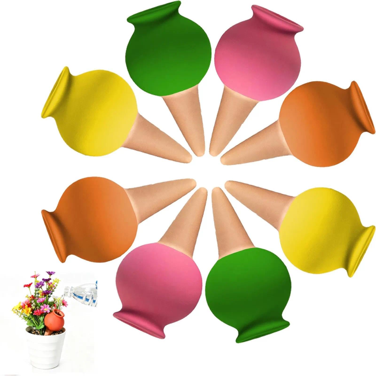 Binmiza 8 Pcs Terracotta Self Watering Globes, Plant Watering Globes Indoor Outdoor, Small Wine Bottle Mouth Plant Waterer Stakes, for Outdoor and Indoor Plants, 4 Colors